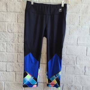 Fila Sport Black And Blue Multicolor Mesh Capri Leggings Small